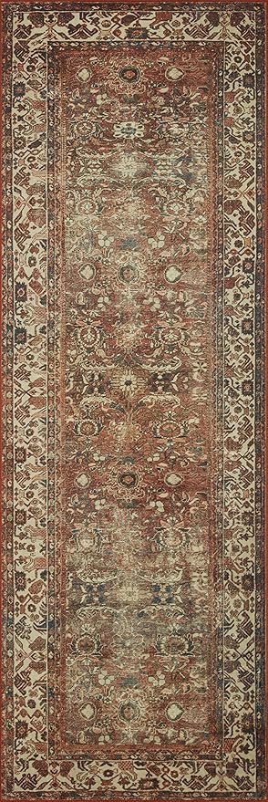 Loloi Magnolia Home by Joanna Gaines Banks Collection BAN-04 Brick/Ivory 2'-0" x 5'-0" .13" Pile Height, Machine Washable, Accent Rug