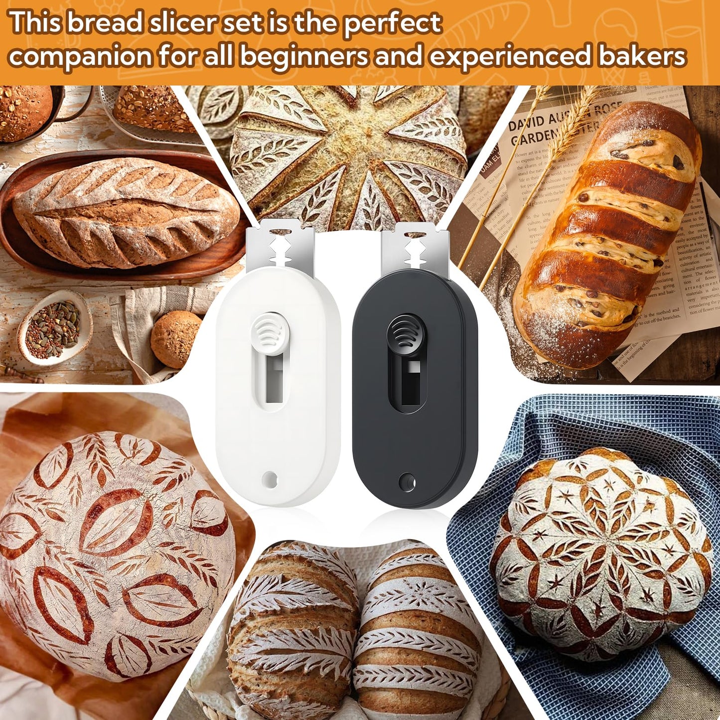 VZZNN 8 Pack Professional Bread Lame,Extractable & Magnetic Bread Lame Dough Scoring Tool for Sourdough Bread baking & Bread Making Tools Scoring Patterns booklet & 20 Razor Blades(Black+White)