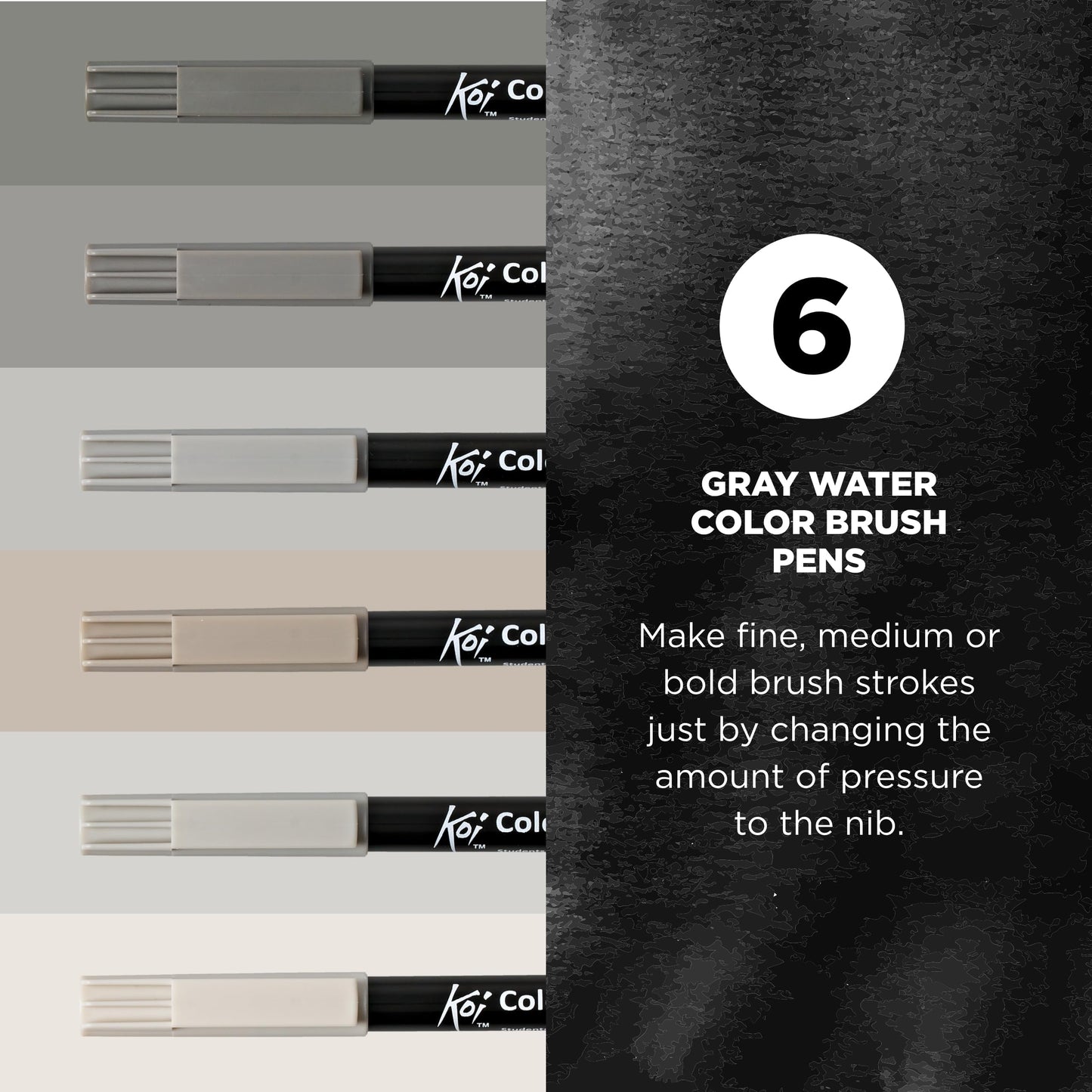 SAKURA XBR-6SA 6-Piece Koi Coloring Brush Pen Set, Gray