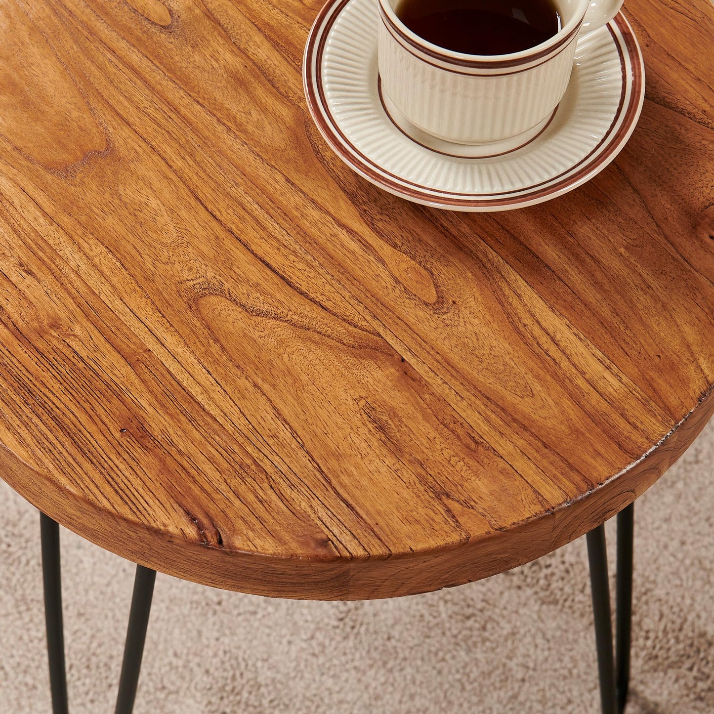Warmaxx Elm Solid Wood Side Table 15.6" x 15.6" x 20.8"H Round Accent Vintage Coffee End Tables Rustic Plant Stands Living Room Patio Bedroom Nightstand