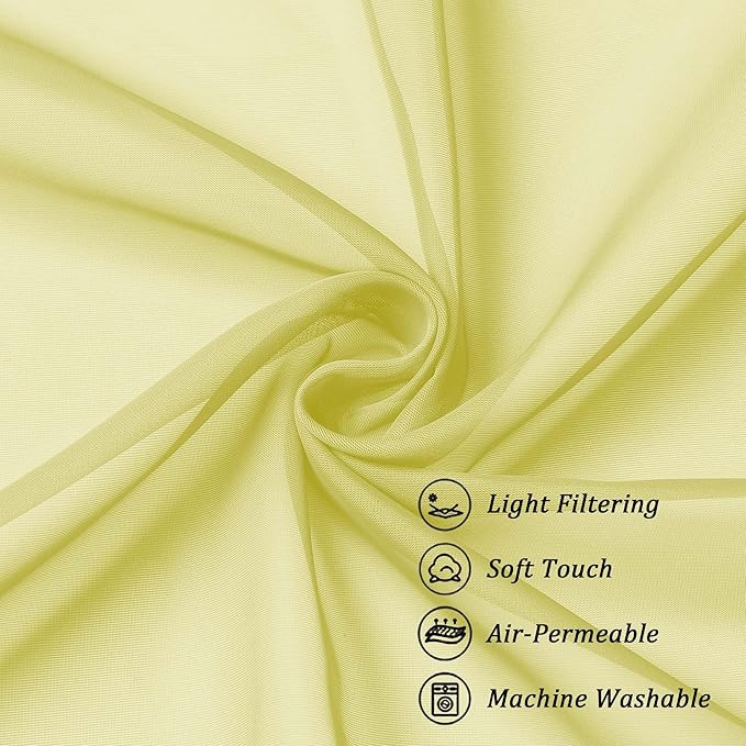 Chyhomenyc Sheer Valances for Windows, Light Filtering Small Window Curtains for Living Room Bathroom Cafe Laundry Basement, Modern Top Dual Rod Pocket Voile Curtain, 42Wx14L inches, Lemon, 2 Pieces