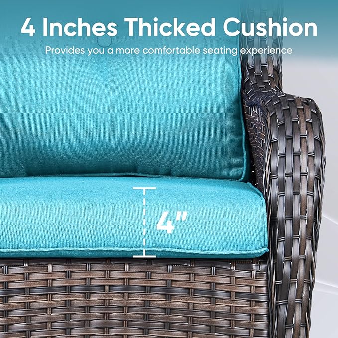10-Piece Outdoor Patio Cushion Set - Fade & Water Resistant with Removable Olefin Cover, 22x24x4 Inch Memory Foam Cushions for Wicker Sectional Sofa – Teal/Buckle