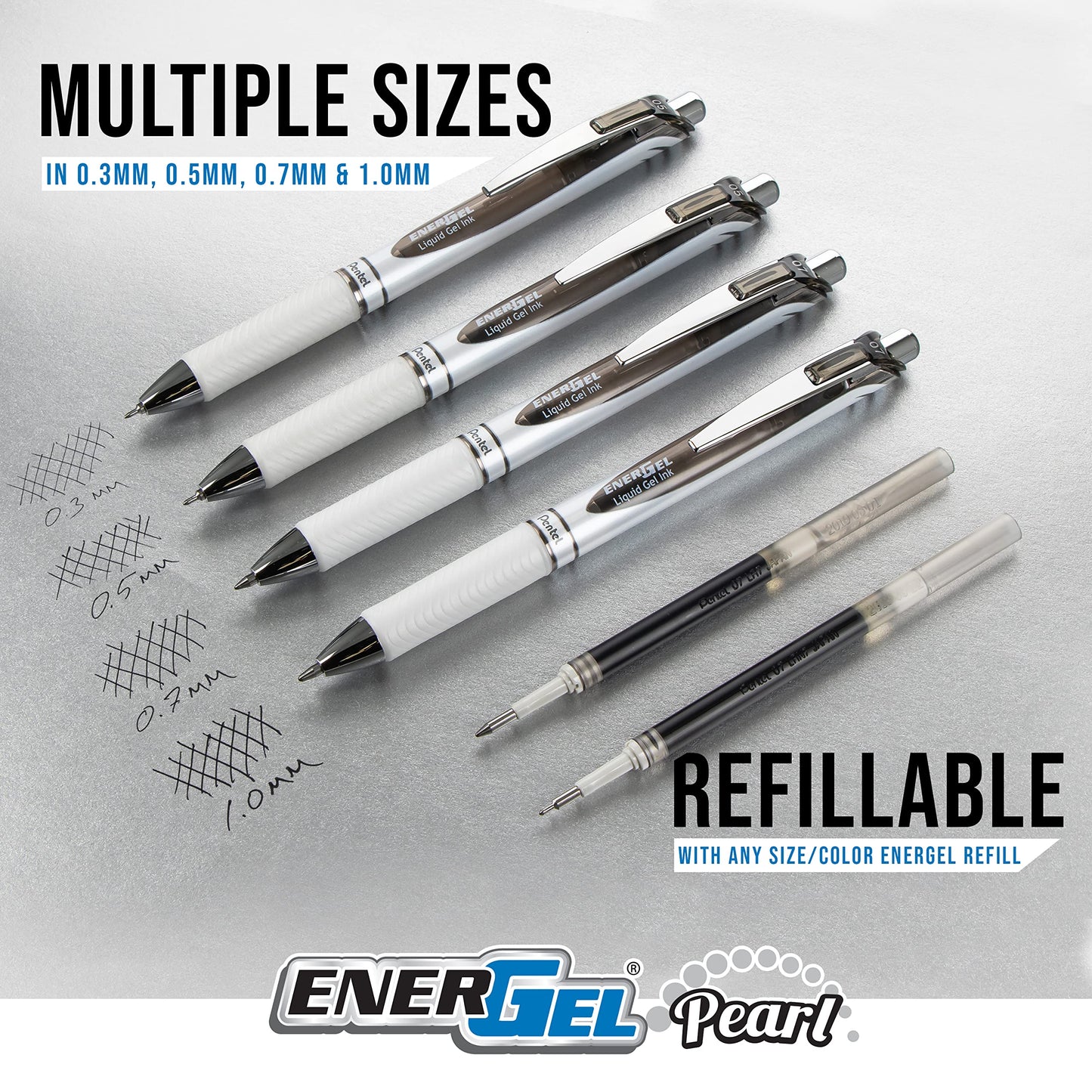 Pentel EnerGel RTX Pearl Liquid Gel Pen, Right Brain Expressions Pack, (0.5mm) Needle Tip, Fine Line, Asstd. Ink, 5-Pk