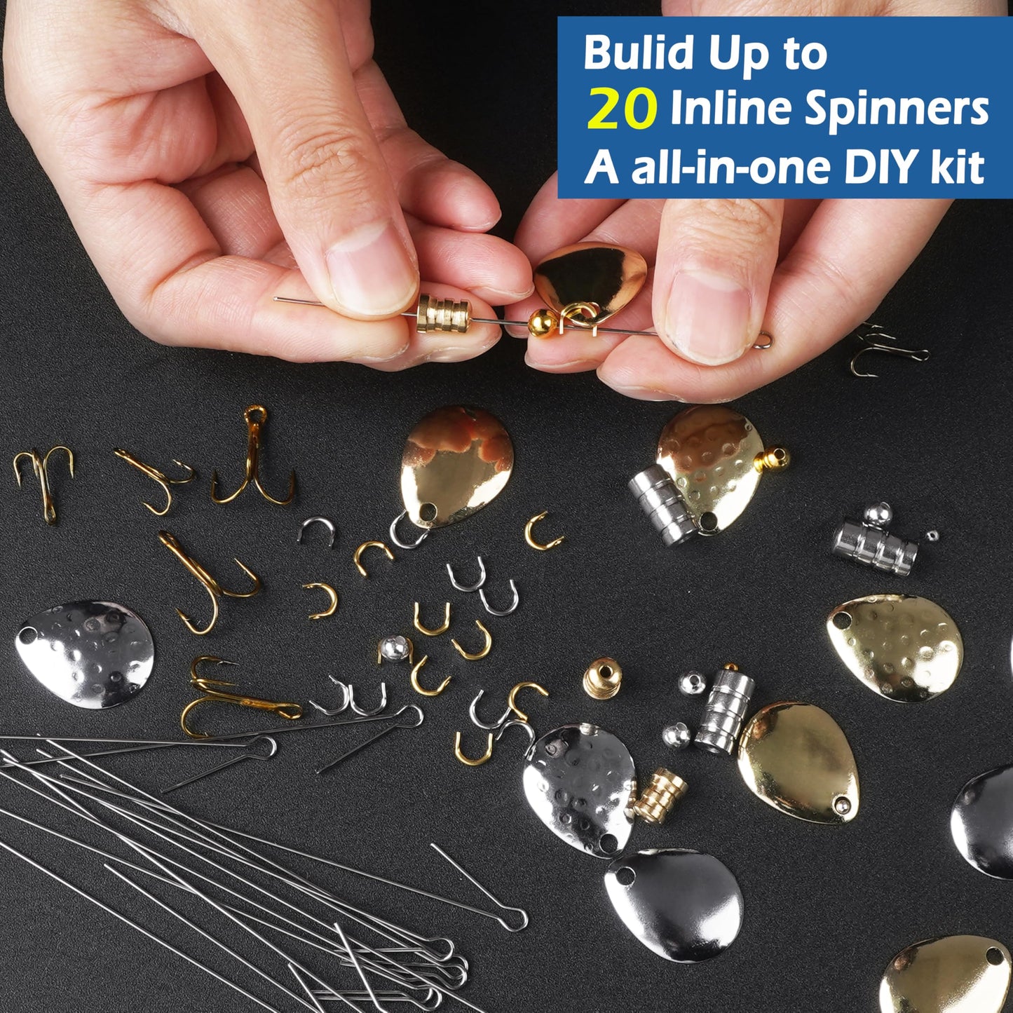 Fishing Spinner Lure Making Kit, 141pcs DIY Spoon Rigs Spinnerbaits Acceessoires with Plier Spinner Blade Clevis Treble Hooks Beads Spinner Making Supplies Tackle