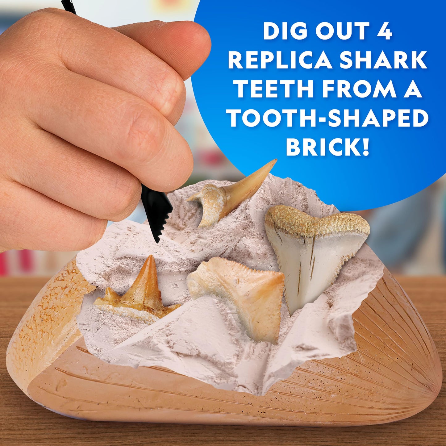 National Geographic Shark Tooth Dig Kit – Excavate Replica Teeth Fossils from Ancient Sharks and Make a Shark-Tooth Necklace, STEM Science Kit for Kids Ages 6-8, Educational Fossil Dig Activity