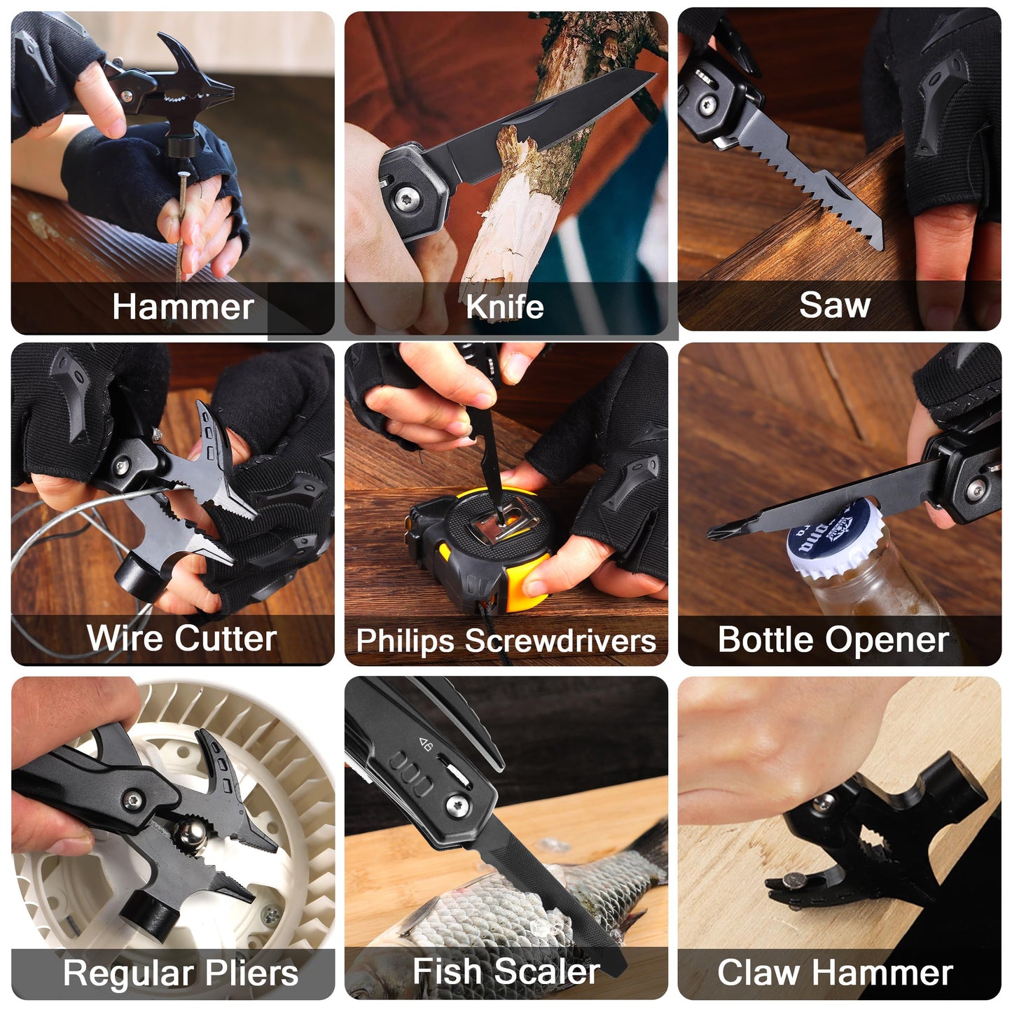 RoverTac Dad Tool Gift Set, 12-in-1 Multitool Hammer, Flashlight & Utility Knife in a Gift Box with "BEST DAD EVER", Unique & Practical Gift for Dad on Father’s Day, Birthday, Christmas & Retirement