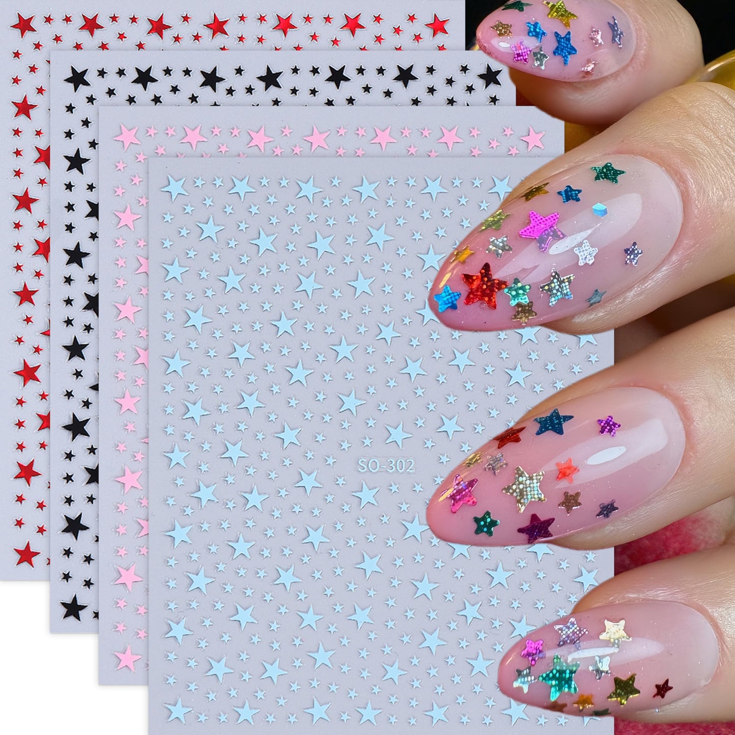 8pcs Stars Nail Art Stickers 3D Self Adhesive Stars Nail Decals Red White Gold Silver Blue Black Star Designs Nail Sticker Mini Stars 4th of July Nail Design Star Nail Supplies for Women Manicure DIY