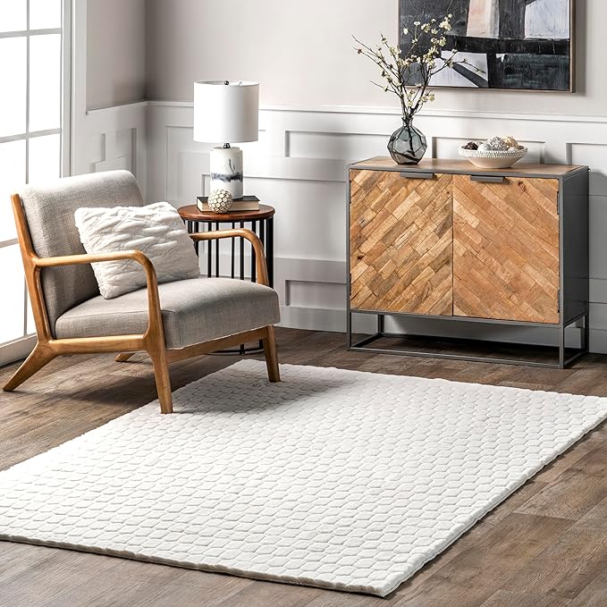 Nuloom Nia White/Ivory, 6' x 9', Cozy Shag, Fluffy and Soft, High Traffic, Stain Resistant, Easy Clean, Durable Machine Washable Area Rug for Bedroom, Living Room, Dining, Den, Foyer, Entryway