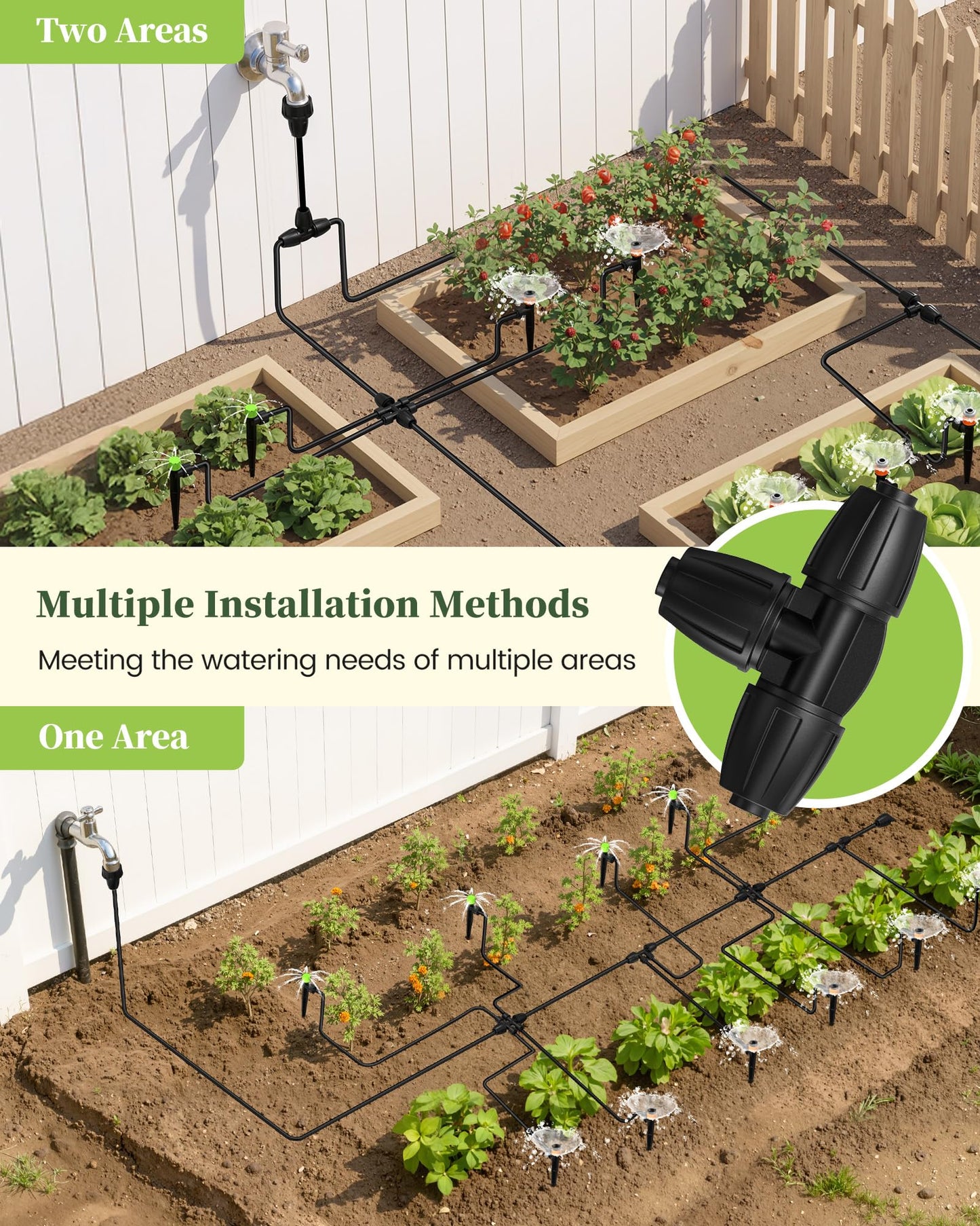 RAINPOINT Drip Irrigation System, Quick-Connect Garden Watering System Kit with Adjustable Emitters for Greenhouse, Garden Grid, Raised Bed, Potted Plant