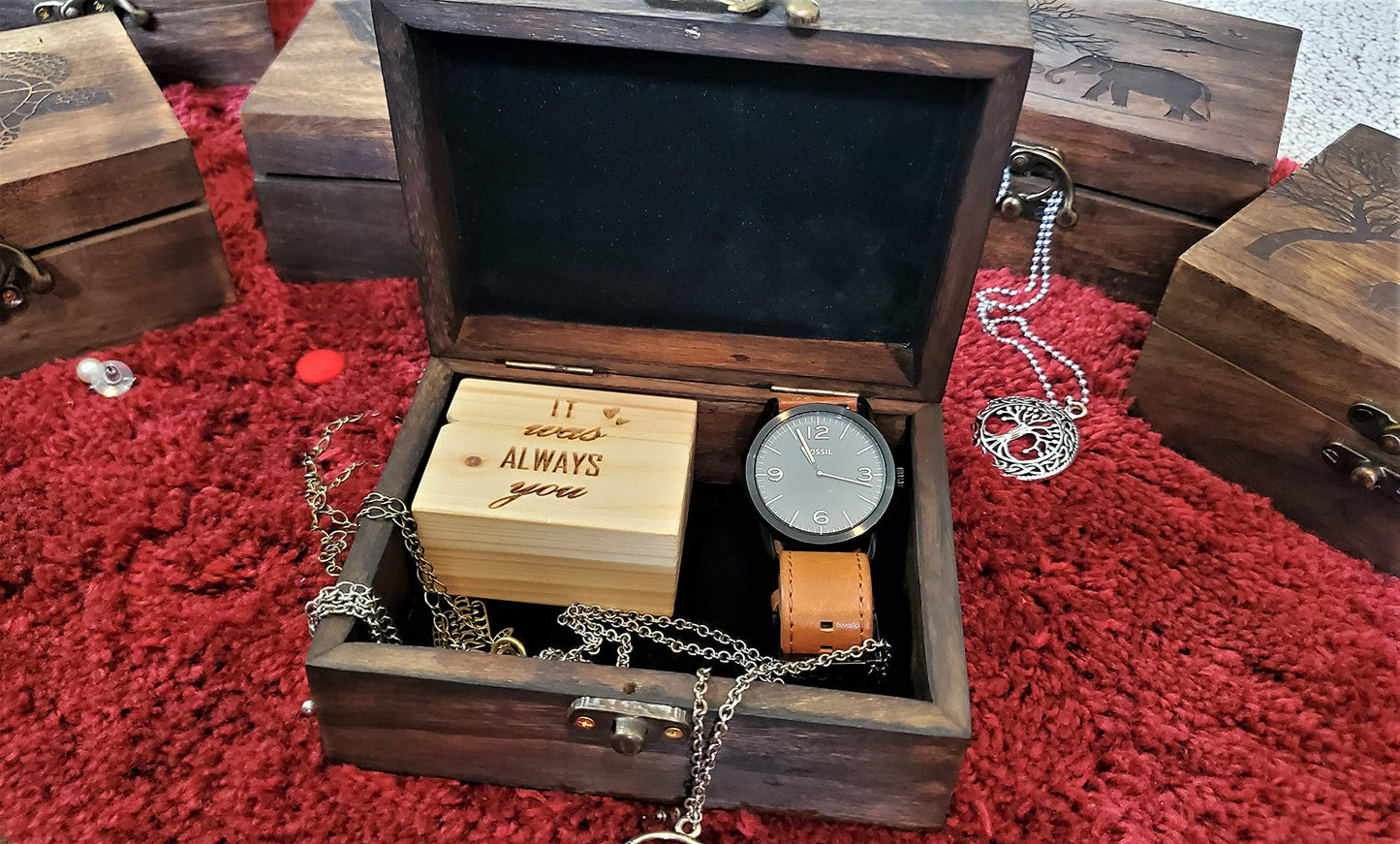 Engraved Wooden Tarot Box for Cards Crystal Holder | Sun and Moon Fortune Telling Astrology Trinket Keepsake Box. Fengshui Luck Talisman Decorative Gift Case/Holder