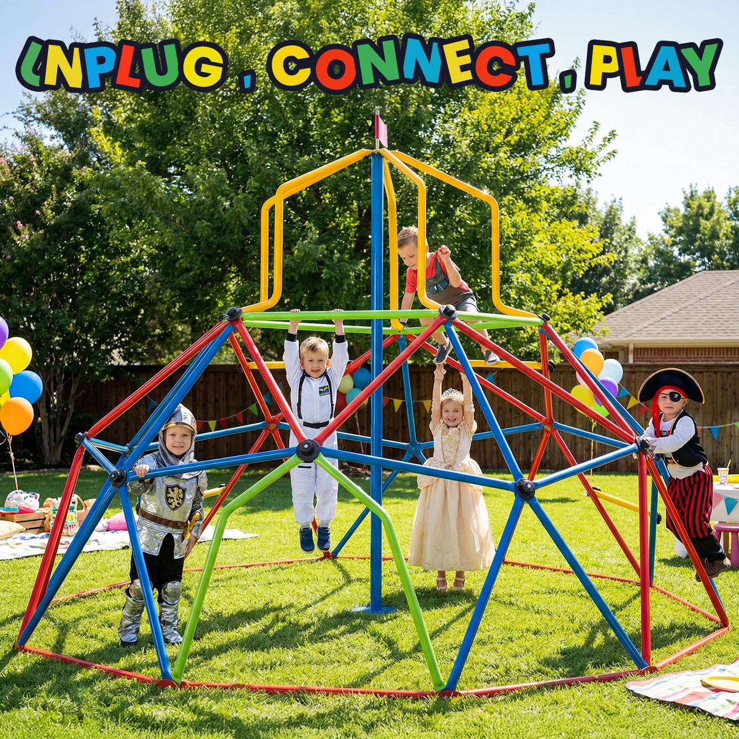 Zupapa 10FT Climbing Dome with Tower, Outdoor 10FT Geometric Dome Climber Tower for Kids 3-10 Supporting 1200 lbs, Easy Assembly Playground Jungle Gym Backyard Play Equipment