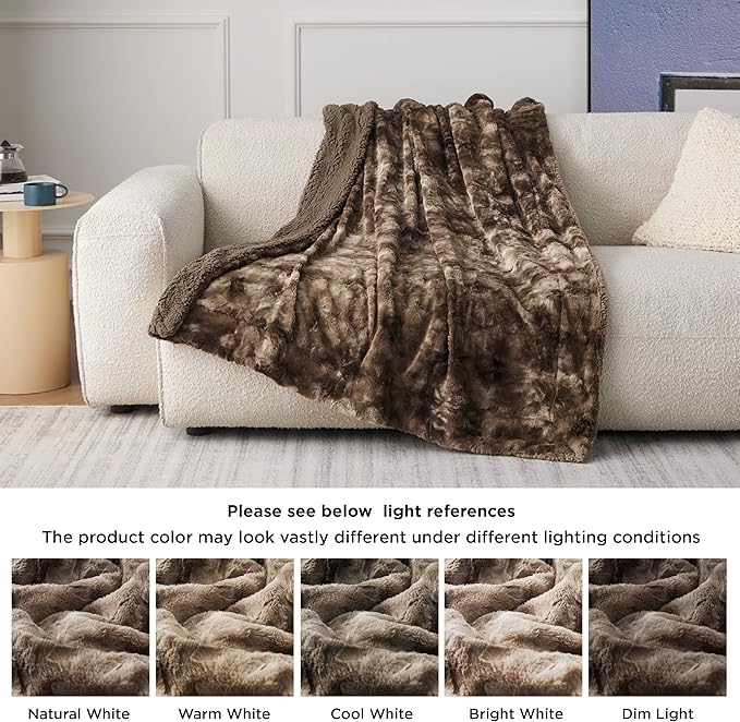 Bedsure Sherpa Blanket - Soft, Fuzzy & Fluffy Faux Fur - Warm, Cozy Throw Blanket for Couch, Sofa and Bed, Tie Dye Design, Brown, 50x60 Inches