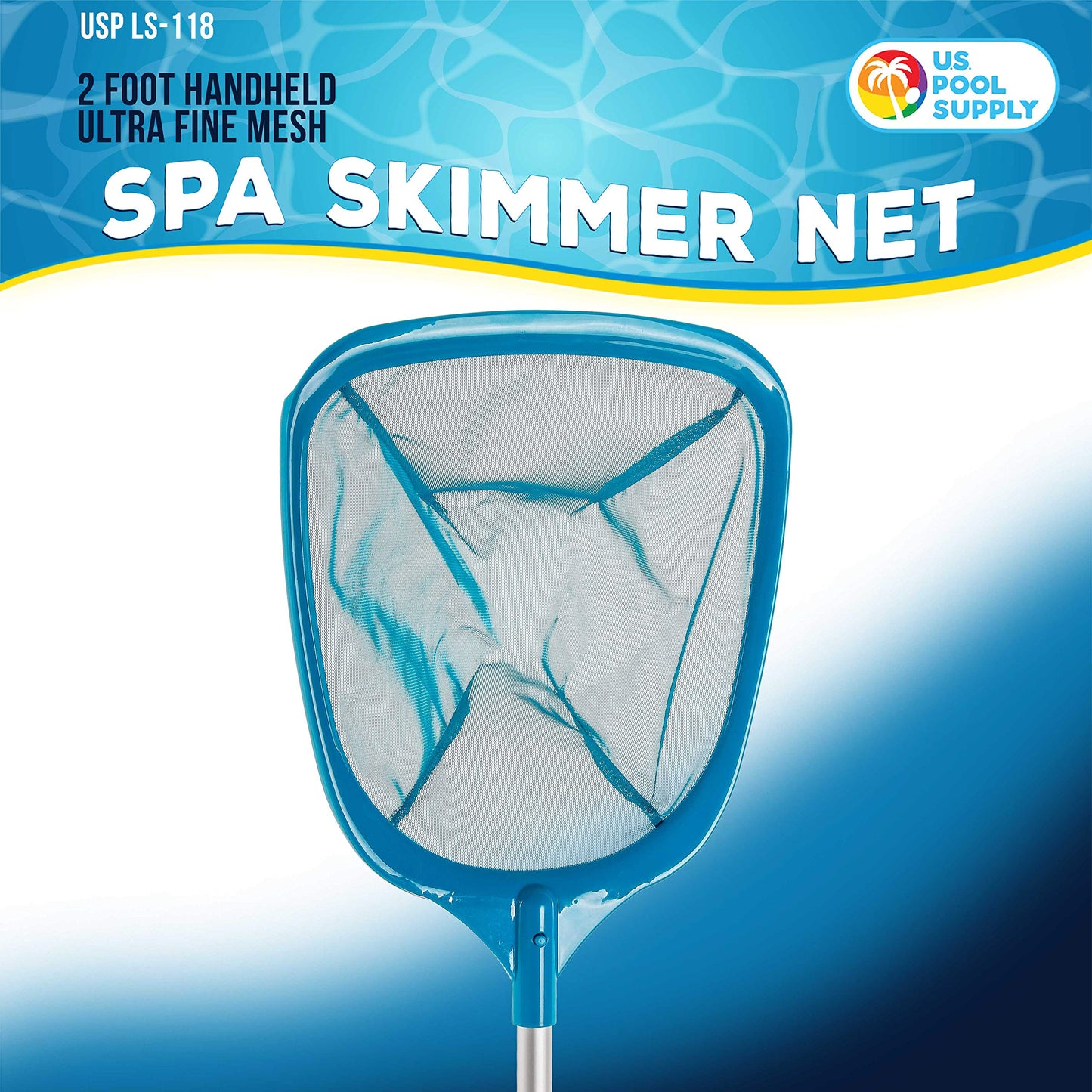 U.S. Pool Supply Professional Spa, Hot Tub, Pool Hand Leaf Skimmer Net with Aluminum Pole - Deep Ultra Fine Mesh Netting Bag Basket, Clean The Finest Debris - Pond Small Kid Kiddie Inflatable Pool
