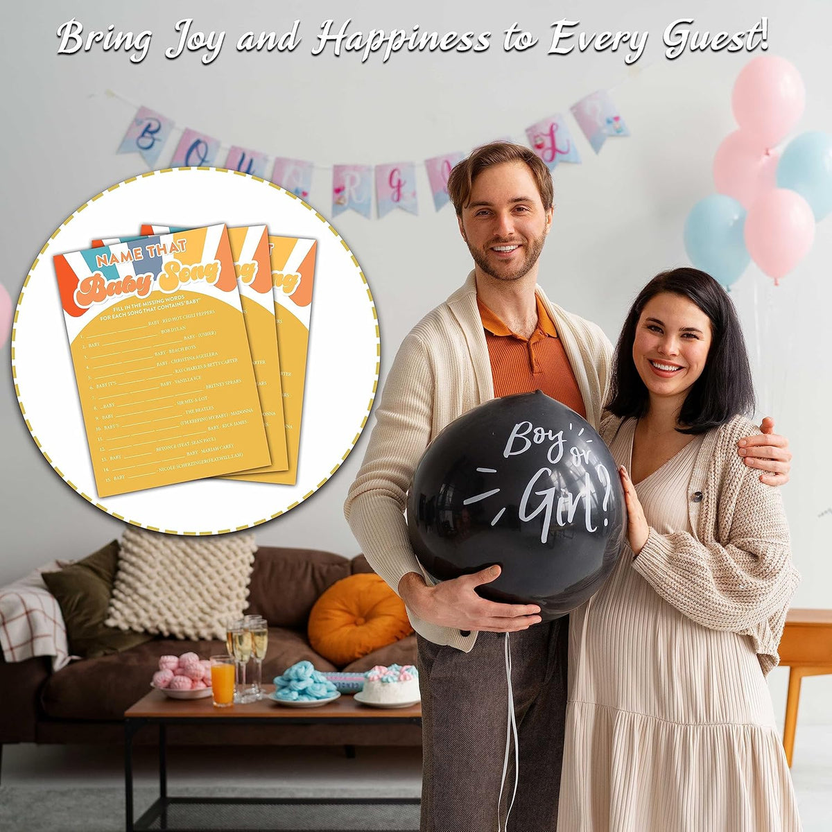 YSTEP Boho Sunshine 30 Name That Baby Song Game Cards with 1 Answer Card, Gender Reveal Party Supplies Favors (5"x7") -A06