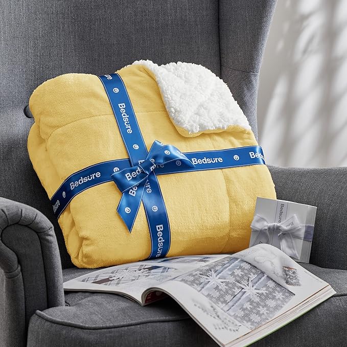 Bedsure Sherpa Fleece Throw Blanket for Couch - Thick and Warm, Soft Fuzzy Plush Throw Blanket for Winter, Straw, 50x60 Inches