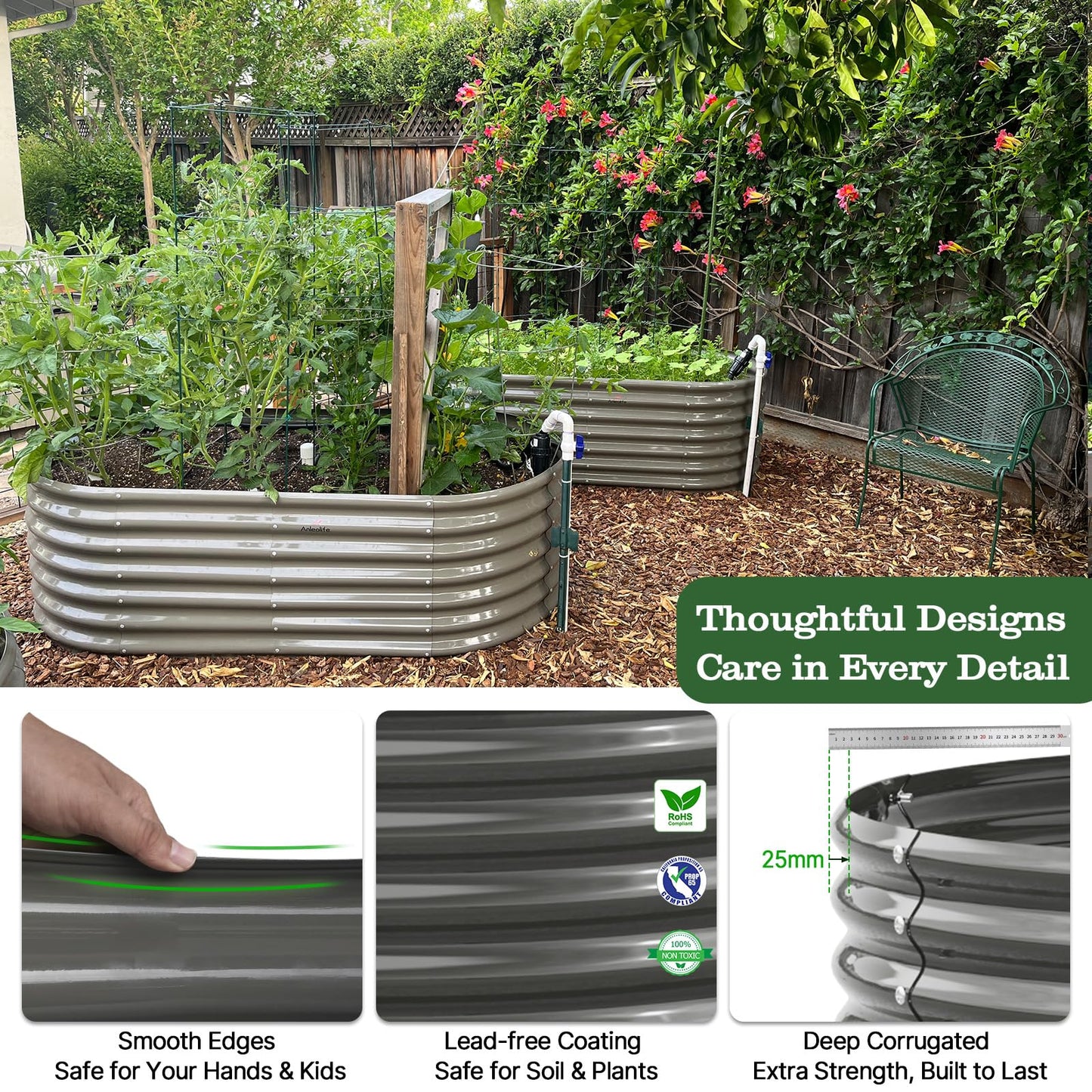 A ANLEOLIFE 6X3X2 ft Galvanized Raised Garden Beds Outdoor, Oval Large Metal Deep Root Planter Box for Planting Vegetables Flowers Herb, Anti-Rust & Easy-Setup, Quartz Grey