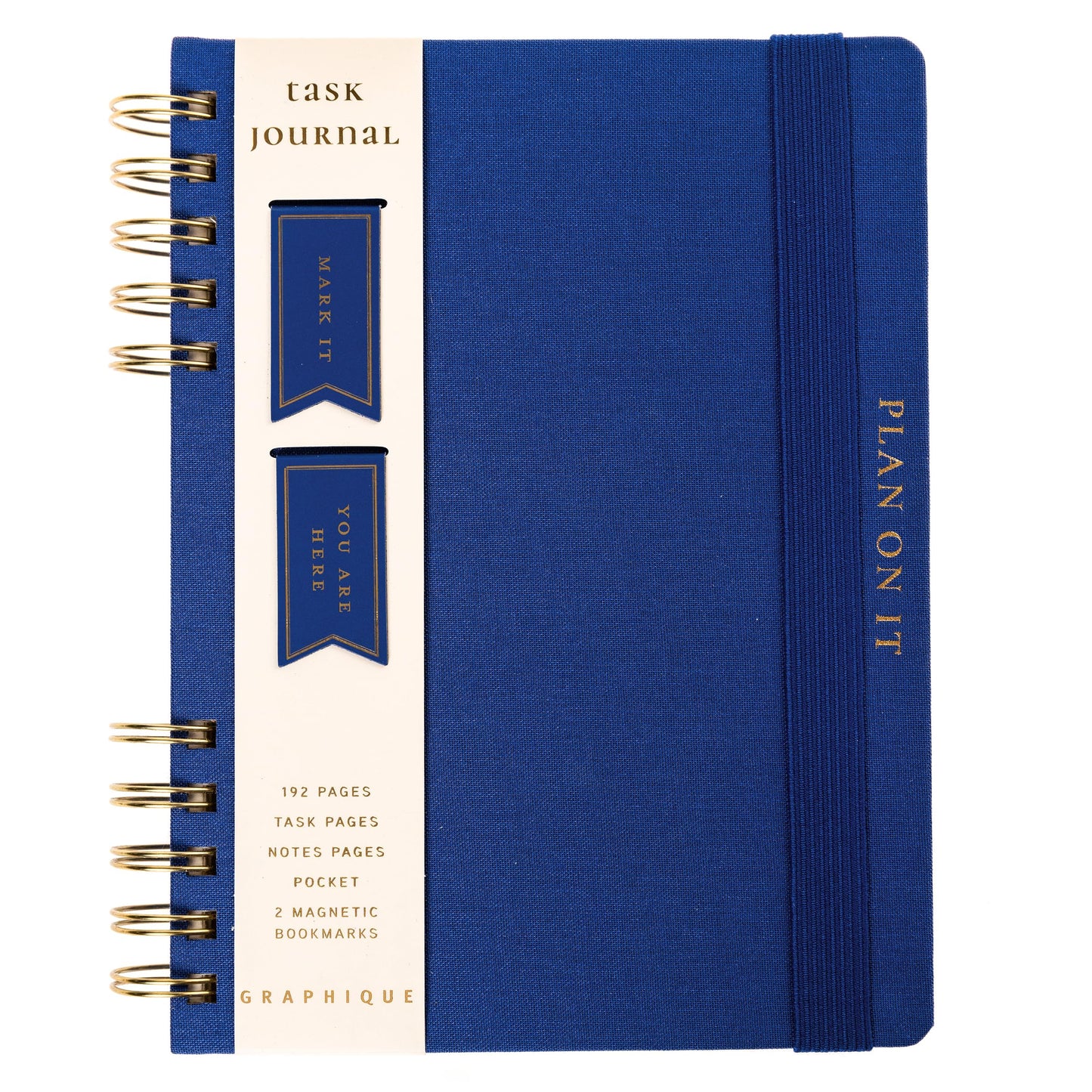 Daily Task Journal by Graphique Luxe Collection, Fabric-Wrapped Hardcover Spiral Notebook for Planning & Writing, Priority List Planner with Magnetic Bookmarks & Gold Foil Embossing,192 Pages, 6” x 8”, Colbalt Blue