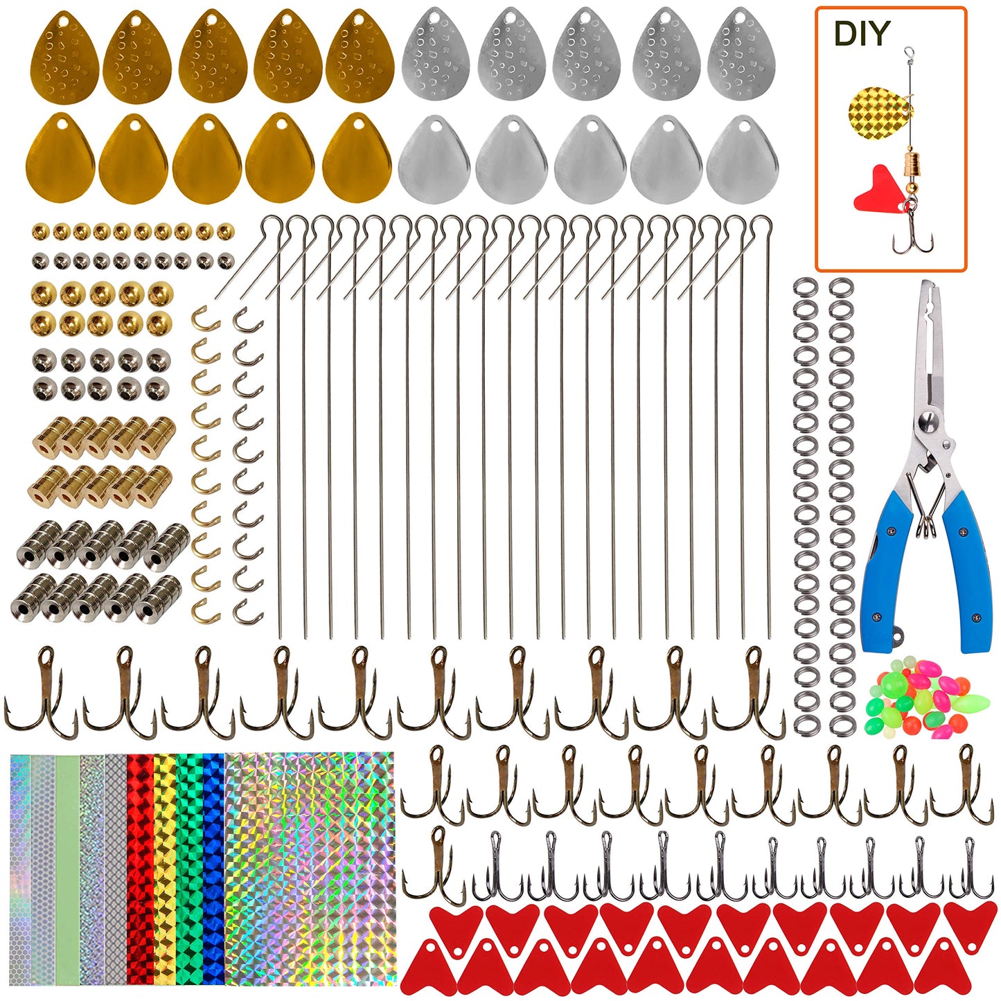 Fishing Spinner Bait Making Kit, 261pcs DIY Fishing Lure Making Kit Buzzbait Spinnerbait Colorado Blades Fishing Spoon Rigs Treble Hook Make Your Own Lures for Bass Trout Walleye Spinner