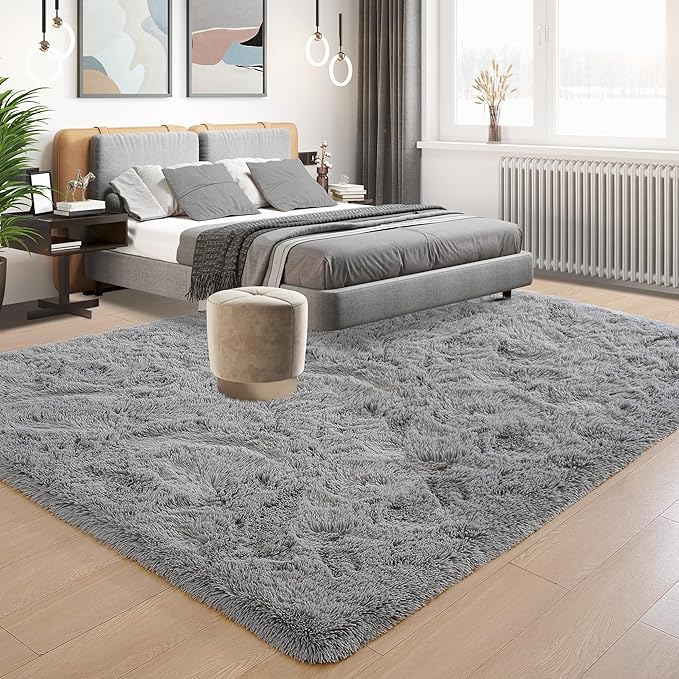 Tepook Super Soft Fluffy Rug for Bedroom, Modern Shaggy Fuzzy Kids Rugs for Living Room, Plush Indoor Nursery Home Decor Dorm Carpet with Non-Slip Bottom, Grey, 2 X 3 Feet