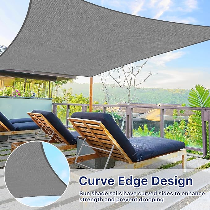 12'x16' Sun Shade Sail, UV Protection Outdoor Shade, Curved Tear Resistant Heavy Duty Sun Shade for Patio Garden, Backyard, Deck, Car Port, Playground, (Grey)