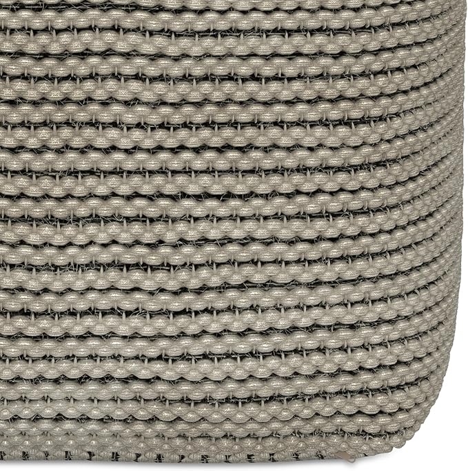 SIMPLIHOME Eastmont Square Pouf - 18 inch Wide Handwoven PET Polyester Ottoman in Cream, Boho Indoor/Outdoor Footstool or Extra Seating for Living Room, Bedroom, or Patio, Assembled
