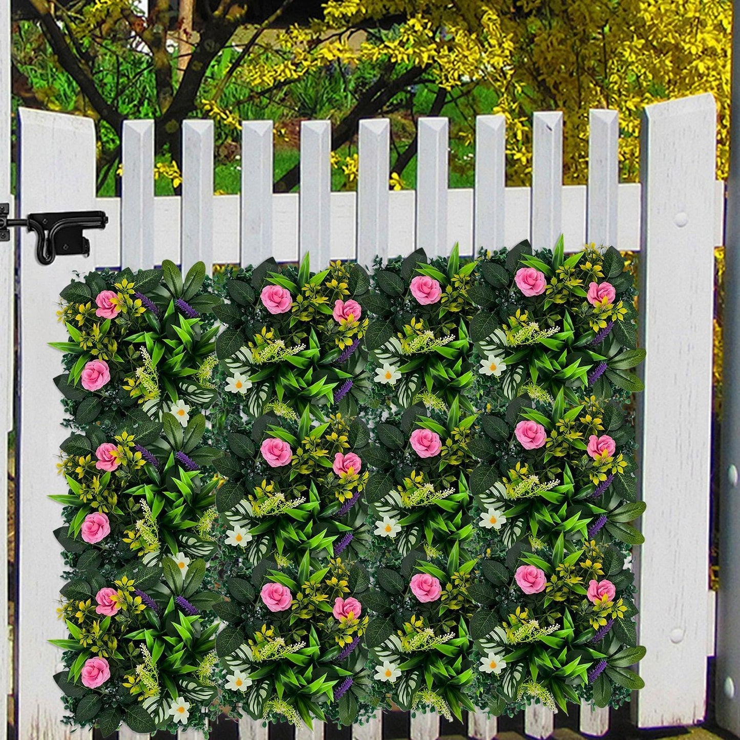 Plant Wall Panels - 4 Pieces Artificial Greenery Hedge Panels, 9.84x9.84 in Faux Plant Privacy Screen, Decorative Garden Wall Privacy Hedge Screen, Greenery Backdrop Tiles for Yard Wedding