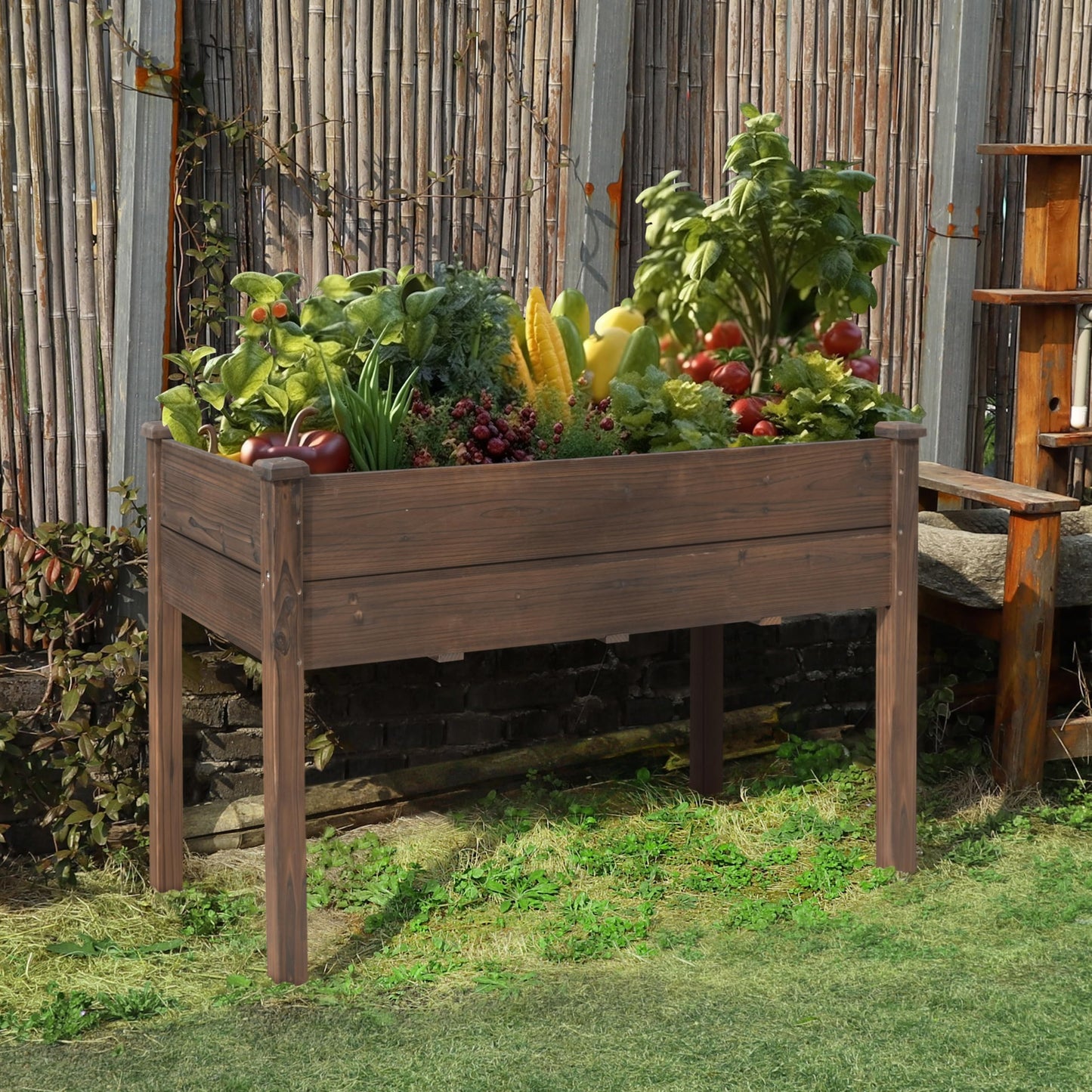 Yardenaler 48x24x30 in Raised Garden Bed with Legs, Outdoor Elevated Wood Planted Box with Liner & Drainage Hole for Vegetable Flower, Backyard and Patio, Rustic