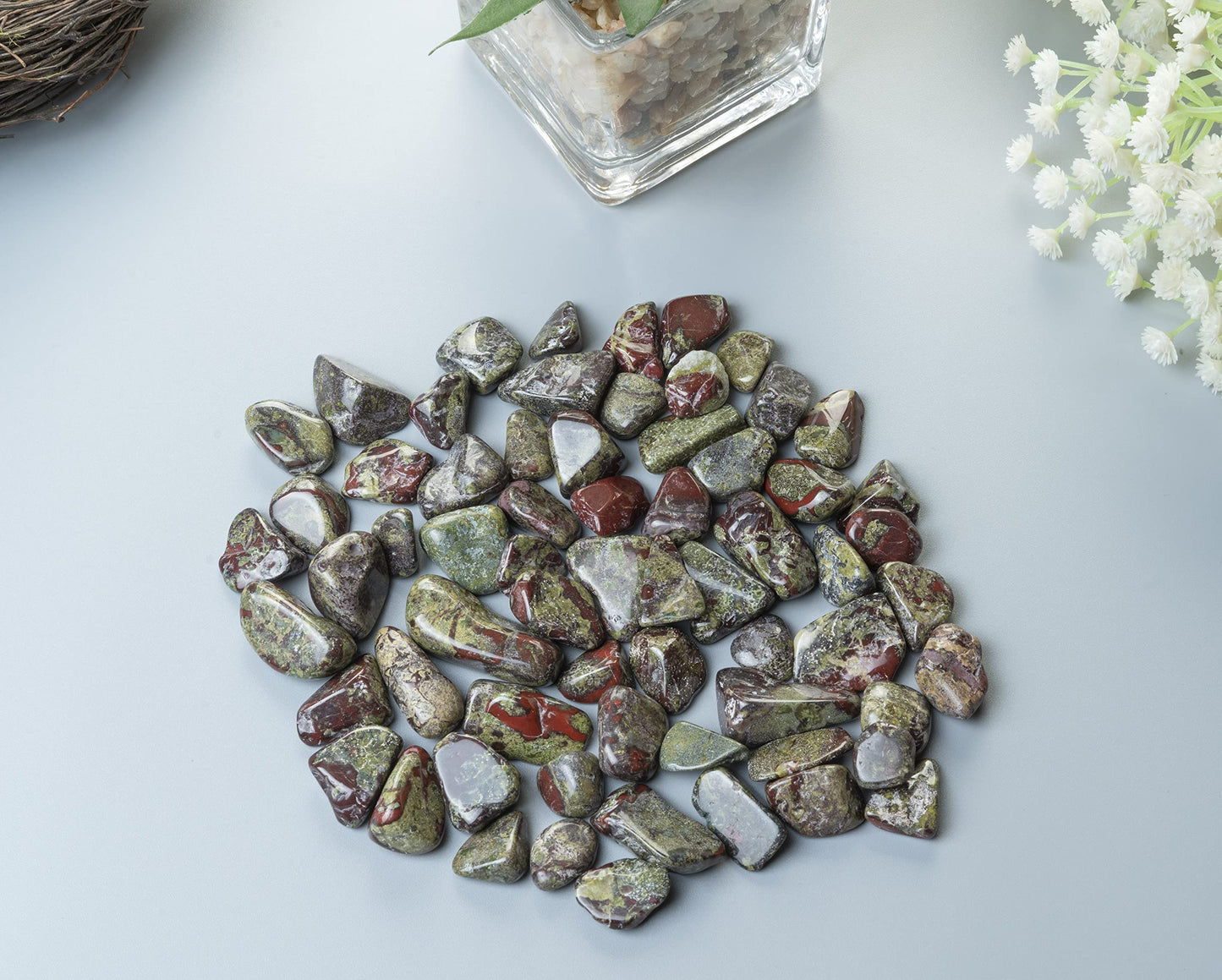 Crocon 1LB Dragon Bloodstone Tumbled Stones and Crystals bulk 2000+ Carats Natural Crystal Kit for Reiki Healing Crystals Polished Tumble Stones Chakra Reiki Balancing Gift Home Decor DIY Crafts