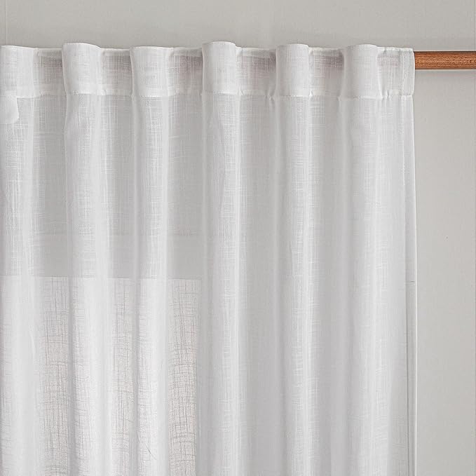 MYSKY HOME White Curtains for Beroom Liivng Room 84 Inch Length 2 Panels Set, Semi Sheer Cotton Blend Soft Touch Light Filtering Drapes for Doorways Sliding Glass Door, 50" Wide, White, 2 PCs