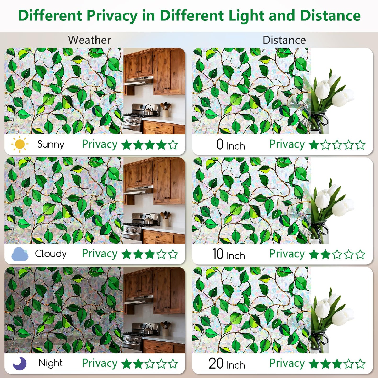 Kromapolis Window Privacy Film, Decorative Rainbow Stained Glass Window Clings, Static Cling Sun Blocking Colorful Decals Sticker, Removable Renter-Friendly Vinyl Covering, 23.6'' x 78.7''
