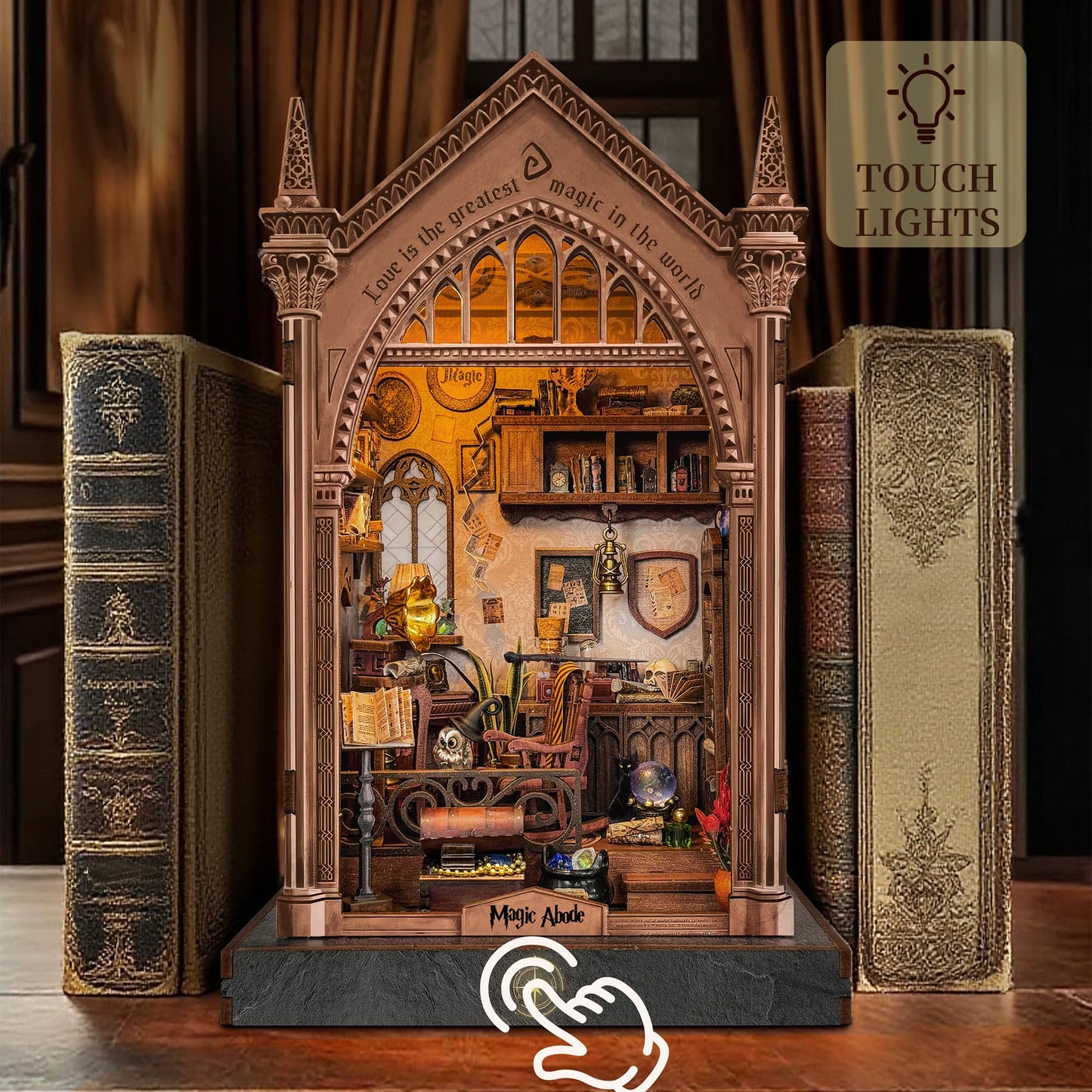LoreNook Magic Abode Book Nook Kit for Adults - DIY Miniature House Kit with LED Lights, Bookshelf Decor, Nook Tales, Creative Gift for Book Lovers & Craft Enthusiasts