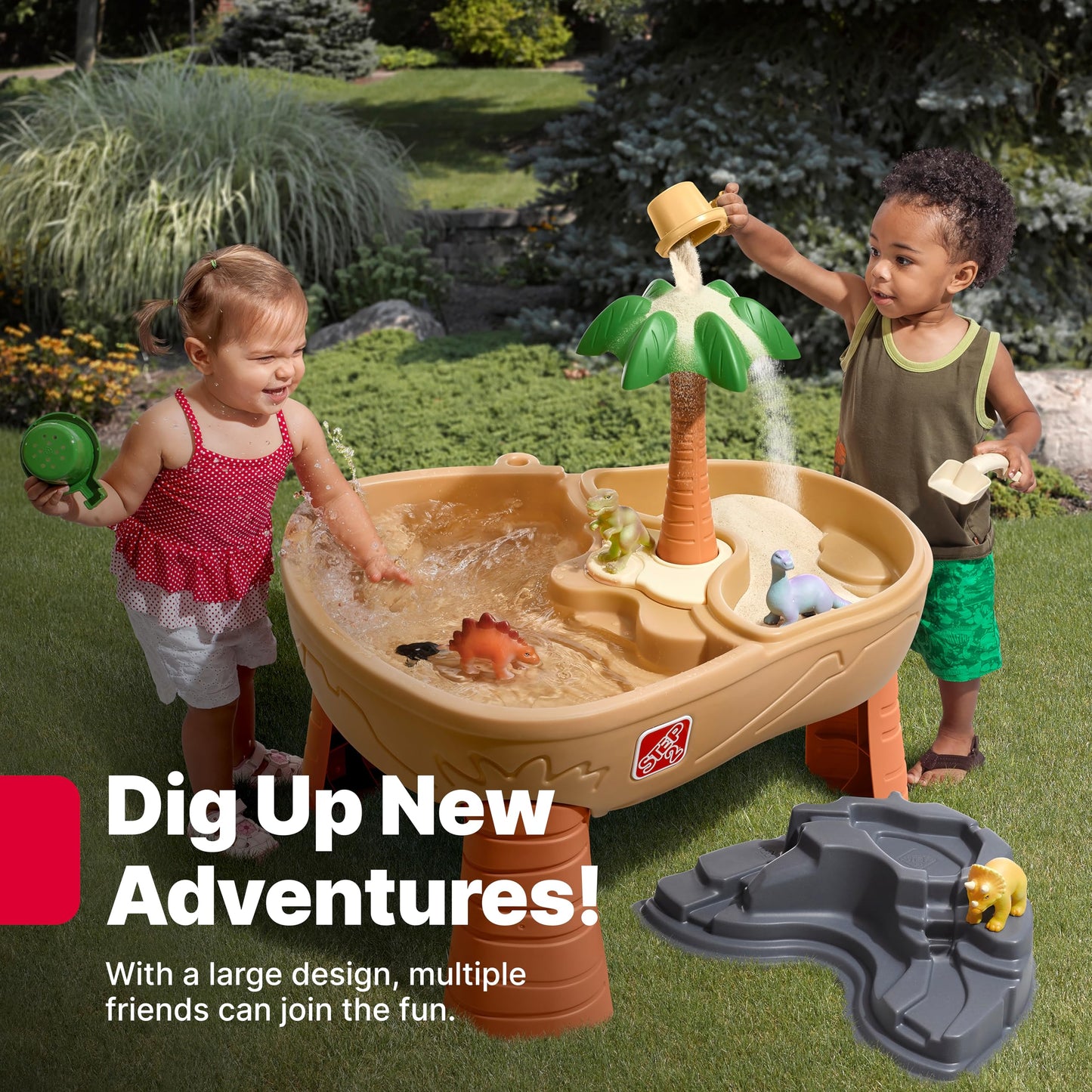 Step2 Dino Dig Sand and WaterTable, Kids Activity Sensory Playset, Summer Outdoor Toys, 7 Piece Water Toy Accessories, For Toddlers 2-5 Years Old
