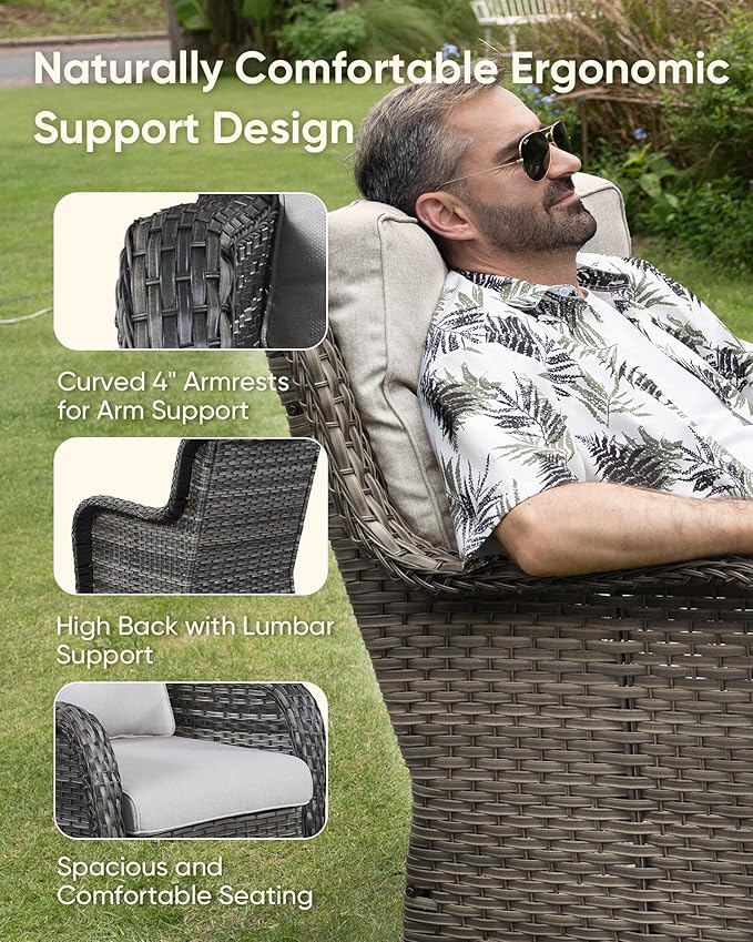 HUMMUH High Back Outdoor Swivel Rocker Patio Chairs Set of 2 with 5-Inch Thick Cushions, All-Weather Wicker Patio Furniture for Porch,Poolside, Deck, and Yard
