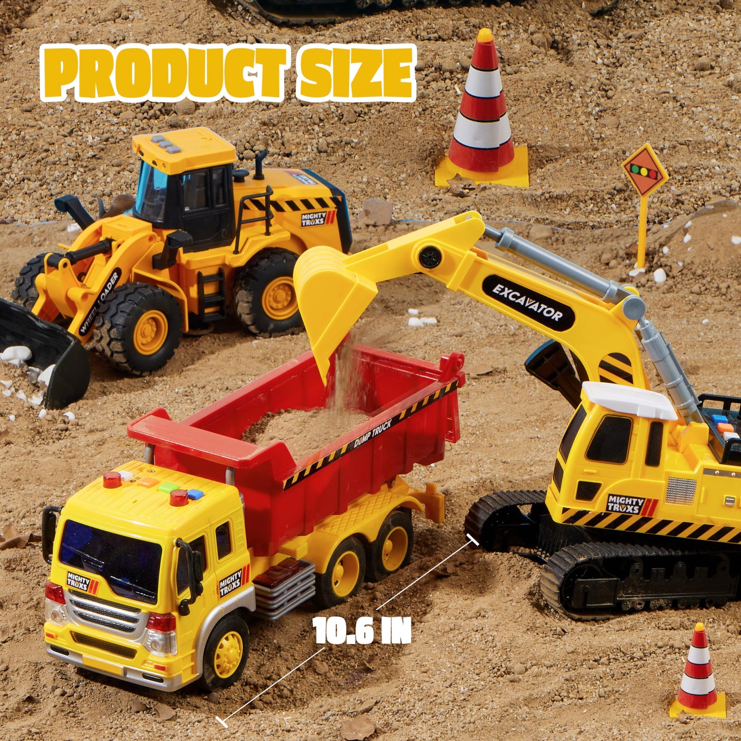 JOYIN 3 Pack Construction Toy - Excavator, Dump Truck and Loader, Moveable Claw & Lifting Back, Construction Truck Toy, Birthday Gift for Toddler Boys Kids