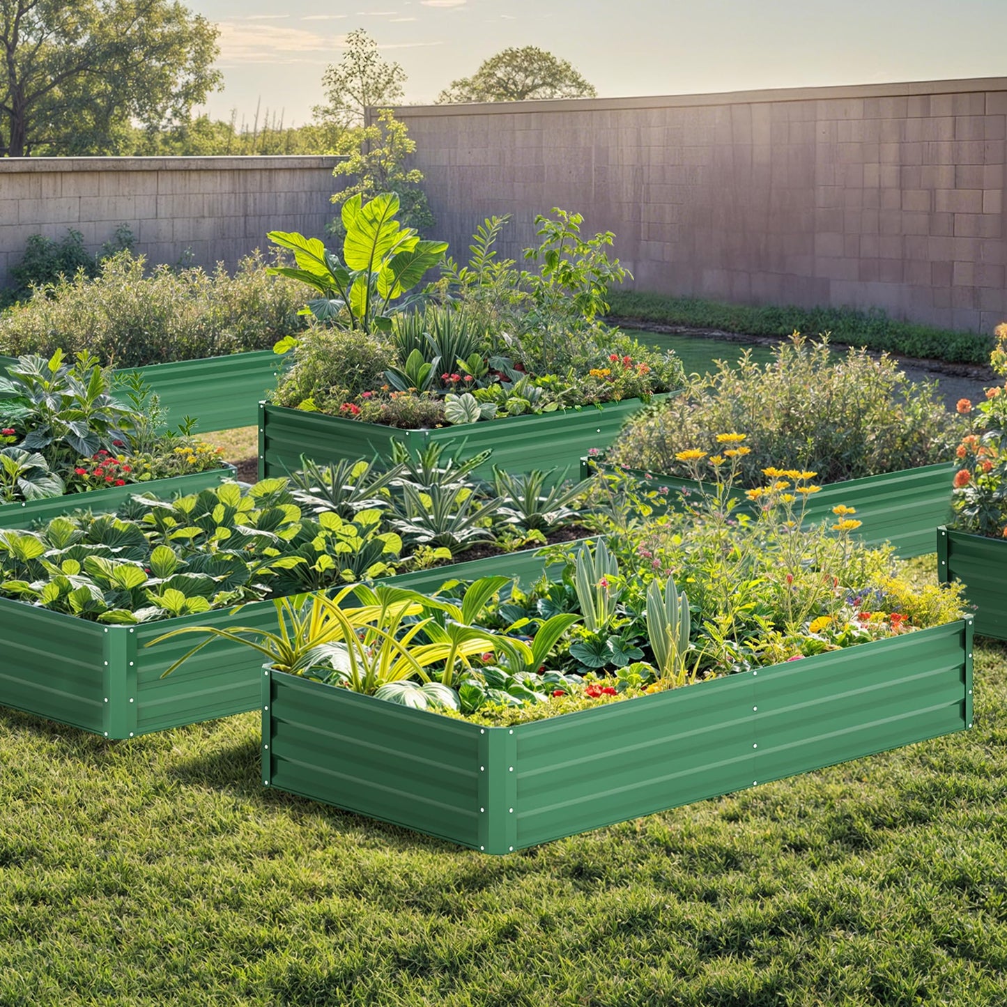 DWVO 2pcs 6 x 3 x 1 FT Raised Garden Bed Kit, Outdoor Galvanized Flower Bed with Gloves, Large Metal Planter Box for Vegetables, Flowers, Herbs, Fruits, Green