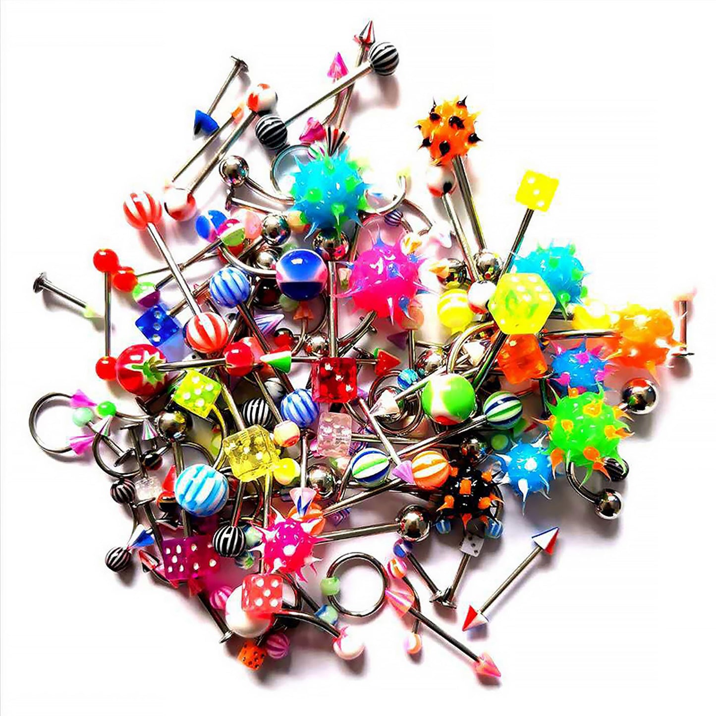 ZAKCBEAUR 130Pcs Nail Art Piercing Stud,Lollipop,Rings, Pom-poms, Dice, Cones,for women, girls Nail Decorations DIY Craft