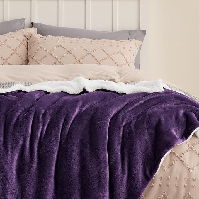Bedsure Sherpa Fleece Throw Blanket for Couch - Thick and Warm, Soft Fuzzy Plush Throw Blanket for Winter, Purple, 50x60 Inches