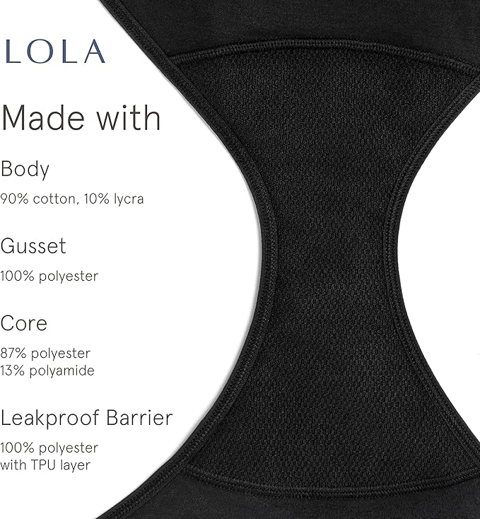 LOLA Washable Period Underwear - Period Underwear for Women, Period Panties, Cotton Bikini Underwear for Women