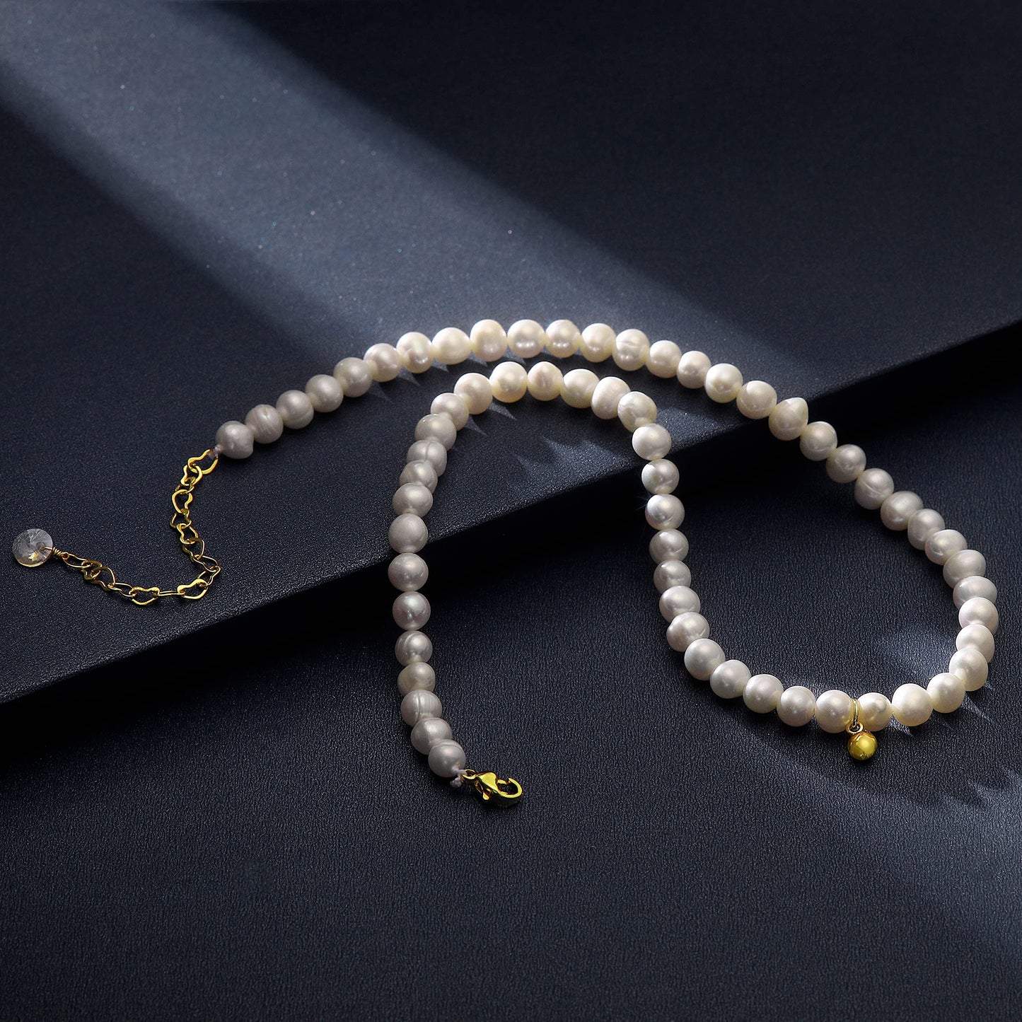 Round White Pearl Necklace for Women Men 6MM Pearl Choker Necklace