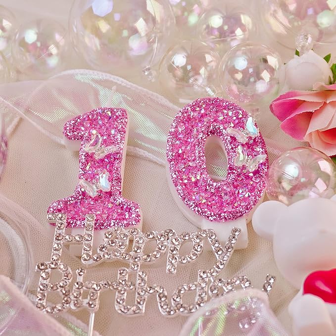 Saododku Birthday Candles, Number Candles for Birthday Cakes with Butterfly, Pink Birthday Candles Sparklers, 3.2" Cake Candles for Cake Topper Decoration, Party/Festival Celebration(Number 0)
