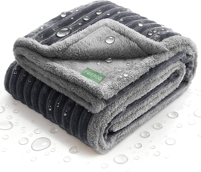 FWERDG Waterproof Dog Blanket for Couch - Washable Medium Pet Blanket for Furniture Protector, Cozy Fleece Calming Dog Crate Blankets for Indoors & Outdoors, Cream, 40"x50"