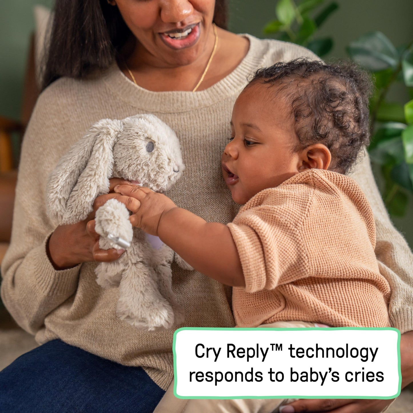 Ingenuity Sylvi Cuddle Pal Daytime Baby Soother, Cry Activated, 8 Soothing Songs, 0+M - Plush Bunny