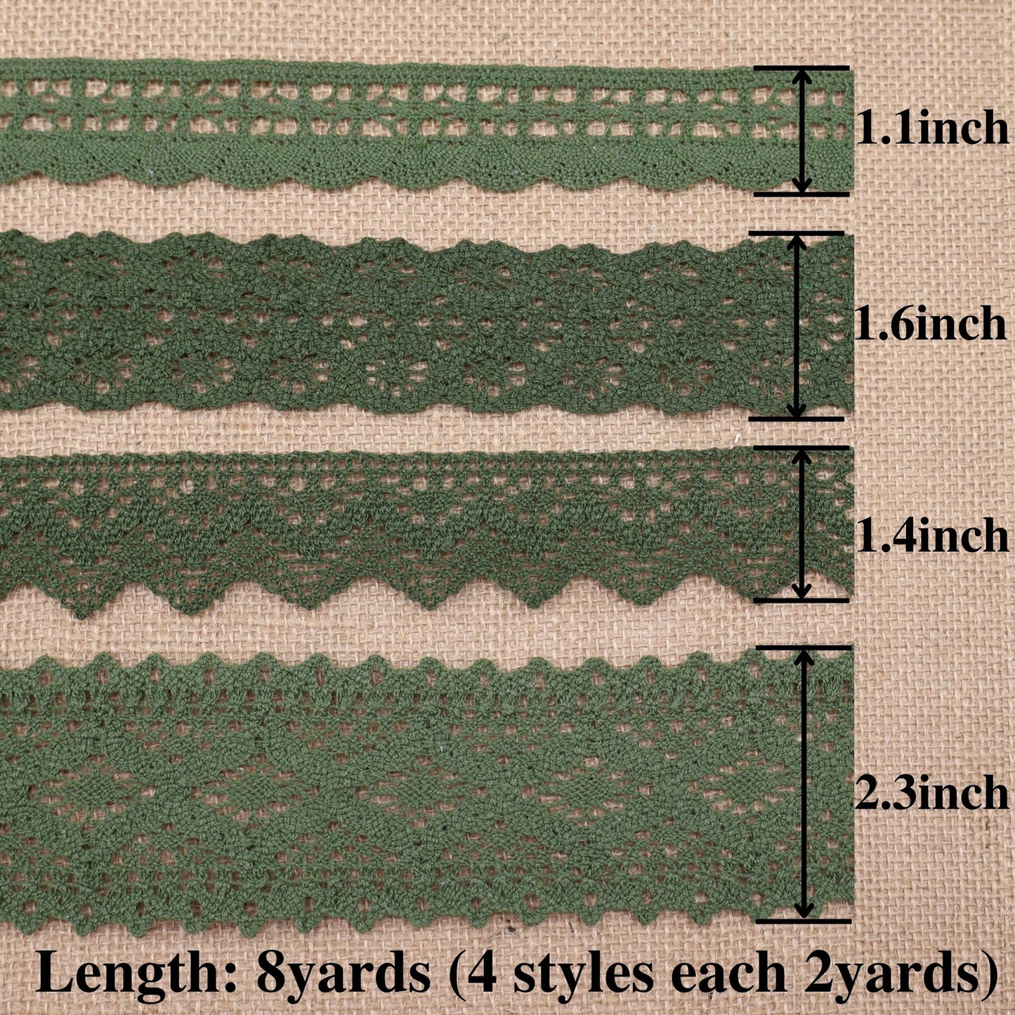 ZNZAKKA Green Lace Ribbon 8 Yards Cotton Lace Trim Crochet Sewing Lace for Crafts Gift Wrapping Wedding Decoration