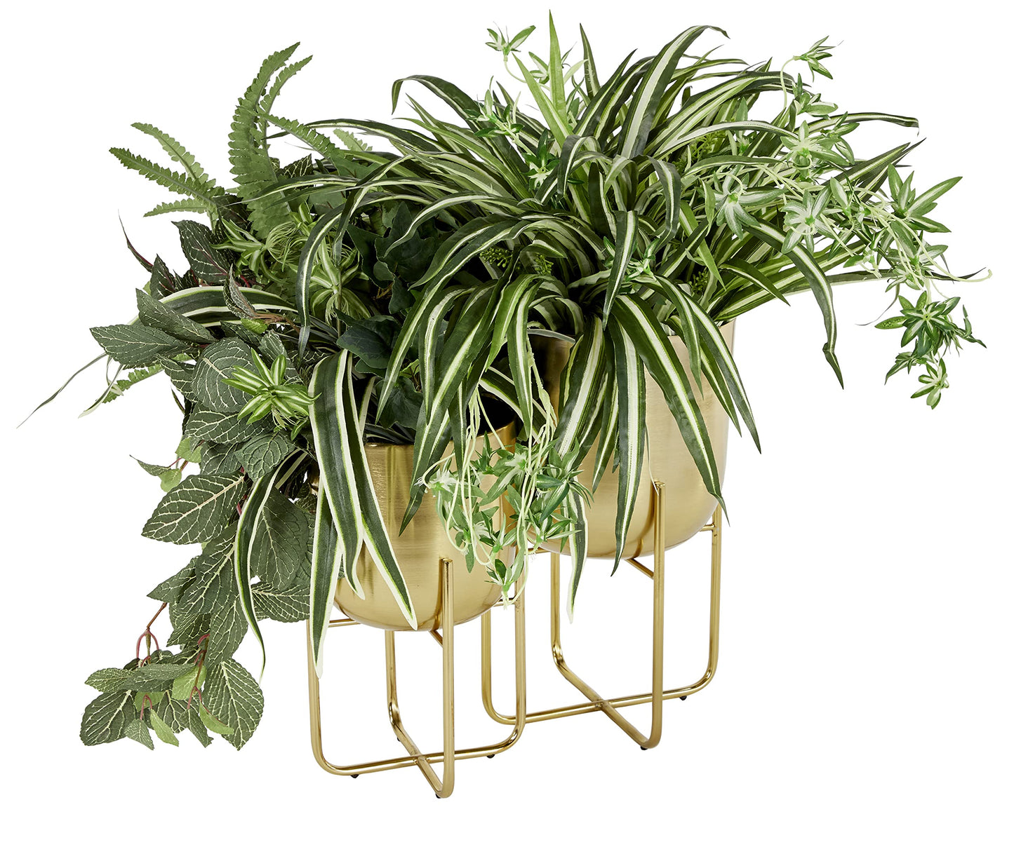 Deco 79 Metal Indoor Outdoor Planter Brushed Dome Large Planter Pot with Curved X-Shaped Bases, Set of 2 Planters 16", 13"H, Gold