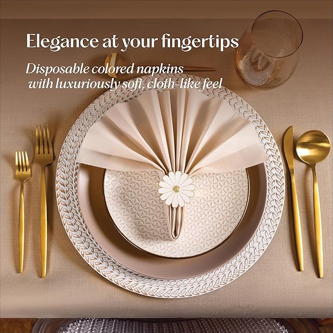200-Pack Disposable Linen-Feel Beige Napkins, 12" x 17" Cloth-Like Paper Dinner Napkins For Wedding, Bathroom, Party Or Event