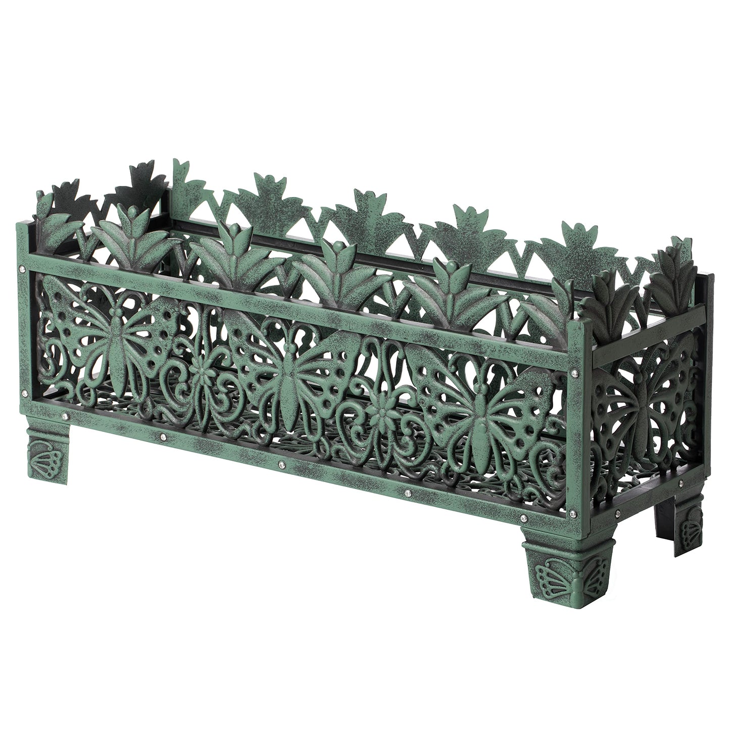 Outdoor Living Butterfly Rectangle Plant Stand, Flower Planting Pot, Antique Green