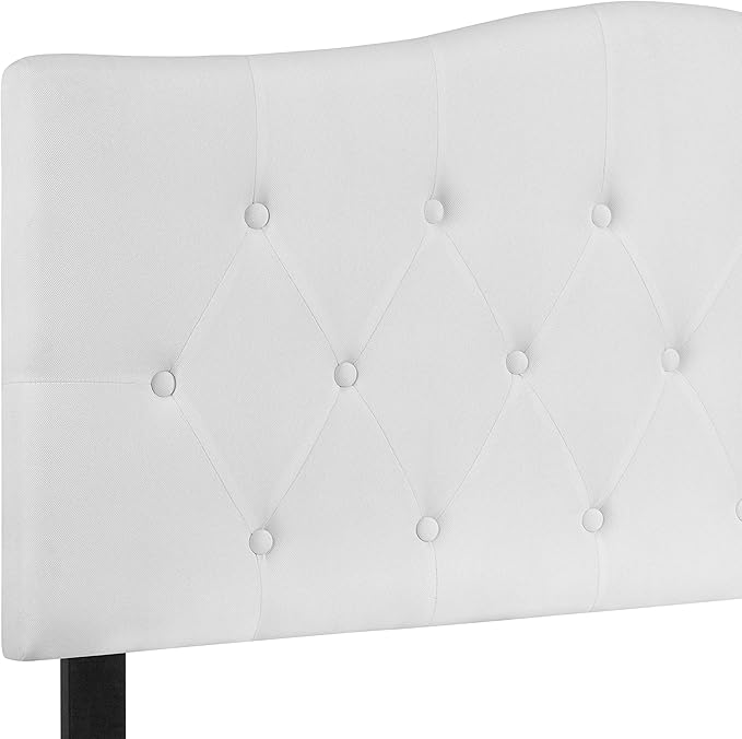 EMMA + OLIVER Tufted Upholstered Full Size Headboard in White Fabric