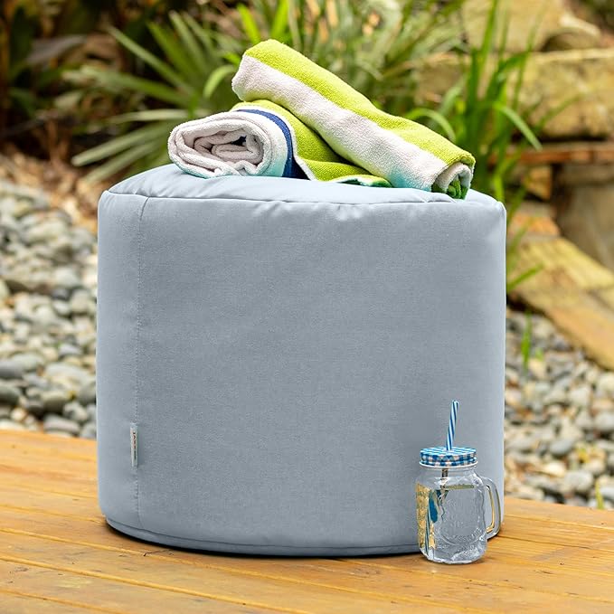 Jaxx Spring Outdoor Ottoman/Side Table, Premium Sunbrella, Granite