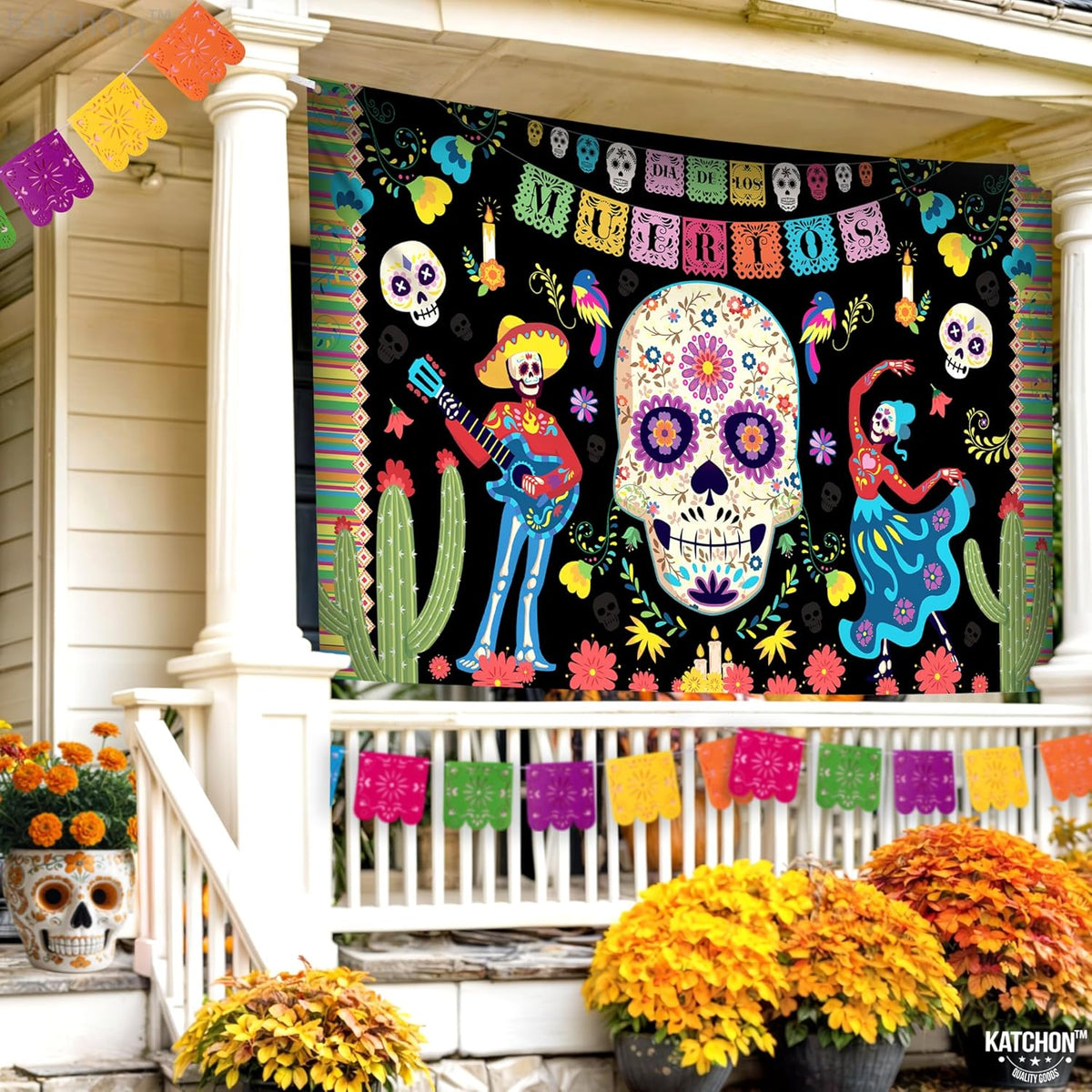 KatchOn, Day of the Dead Backdrop - XLarge, 72x44 Inch | Mexican Halloween Banner for Day of the Dead Decorations | Dia De Los Muertos Backdrop, Dia De Los Muertos Decorations, Halloween Decorations