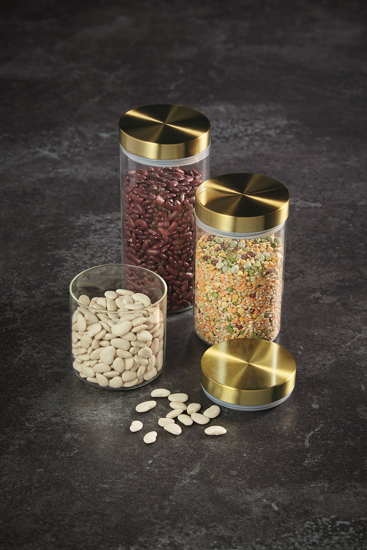 MasterClass KitchenCraft Airtight Glass Food Storage Jar with Brass Lid, Transparent, 1.5 L (2.75 Pints)